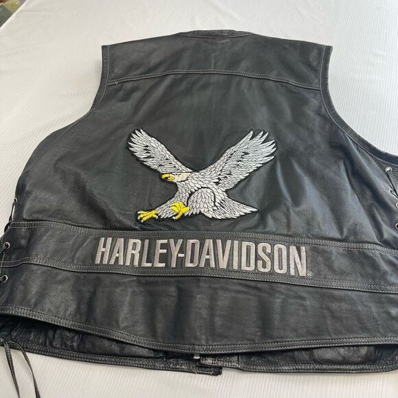 Harley Davidson Black Leather Embroidered Eagle Vest Size XXL Regular